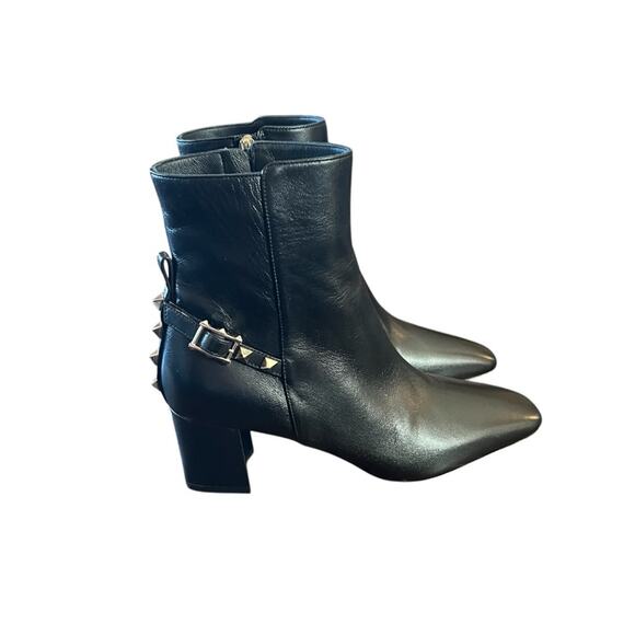 Valentino Garavani  Rockstud Leather Block Heel Side Zip Booties NEW EU 35/US 5 - Picture 1 of 16